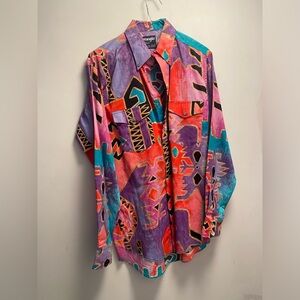 Vintage 90s Wrangler Western Aztec Southwestern Cowboy MADE IN USA